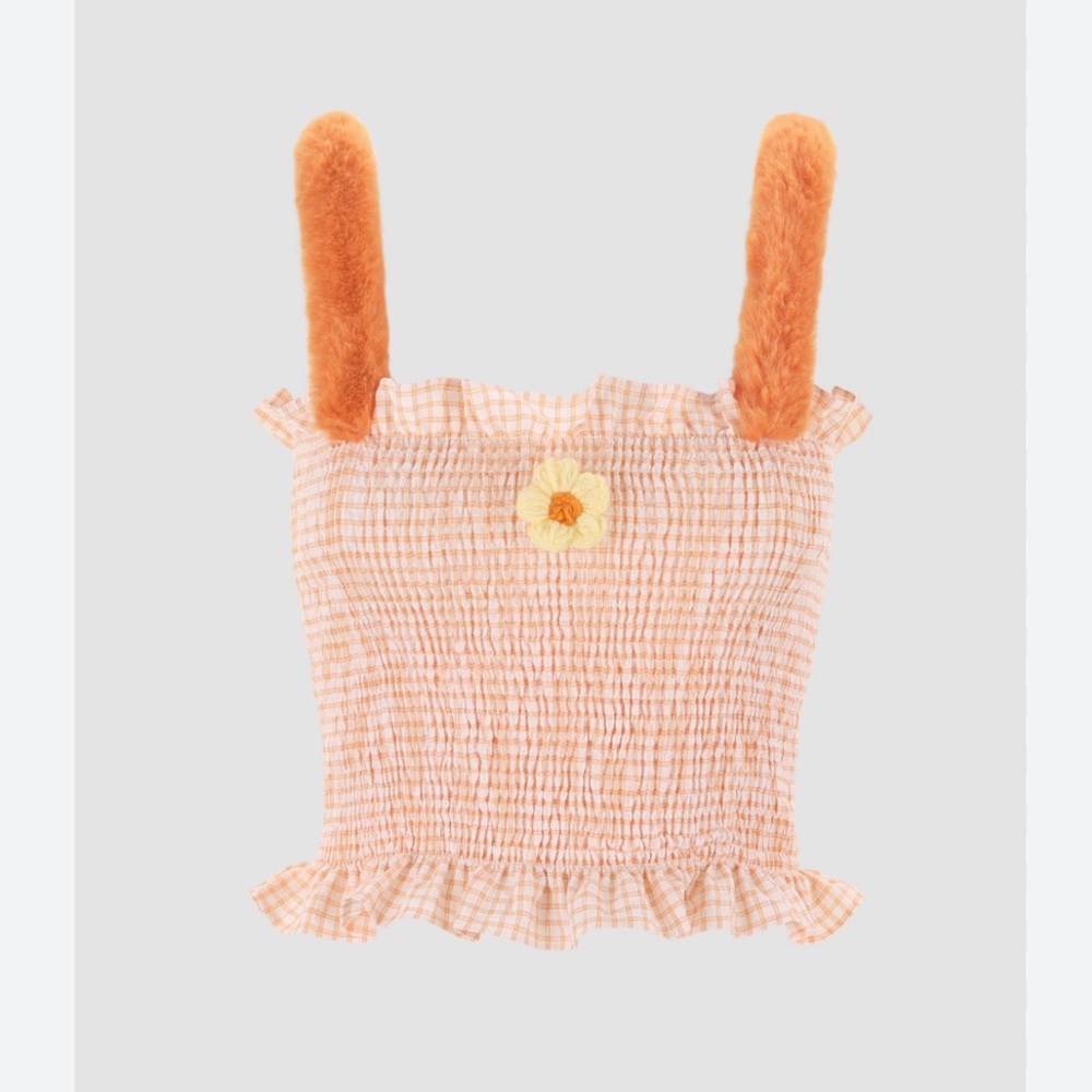 Peach Smocked Tank Top with crocheted Daisy Accent